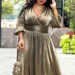 XPlus Wear Gold Metallic Dress